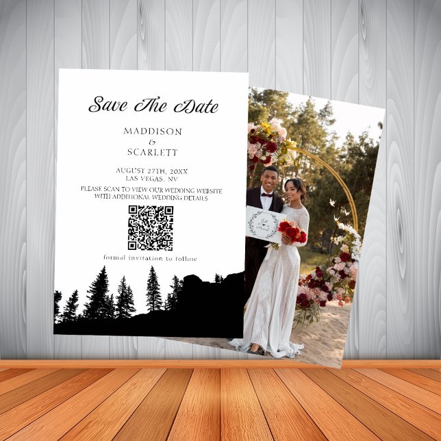 Pine Tree Mountain QR Code Wedding Save The Date Invitation (Creator Uploaded)