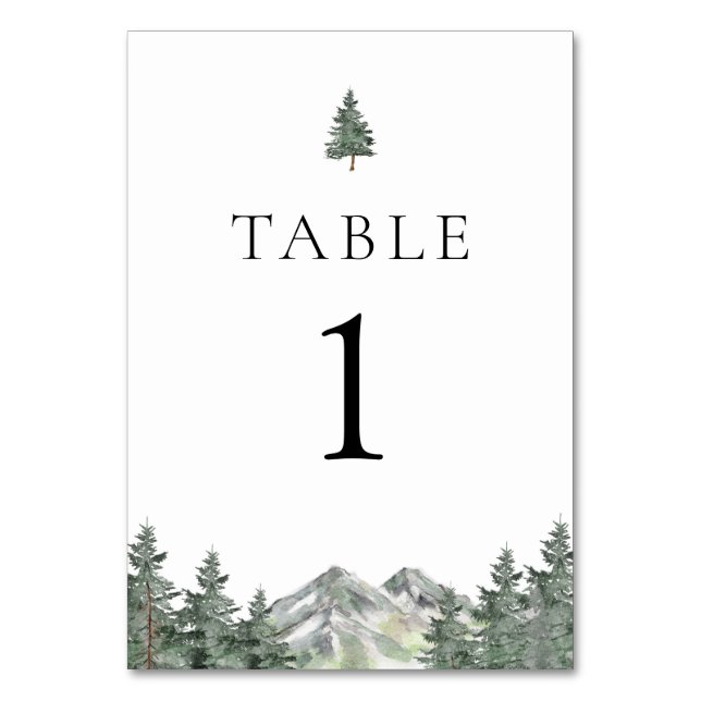Pine Tree Mountain Wedding Table Number Cards (Front)