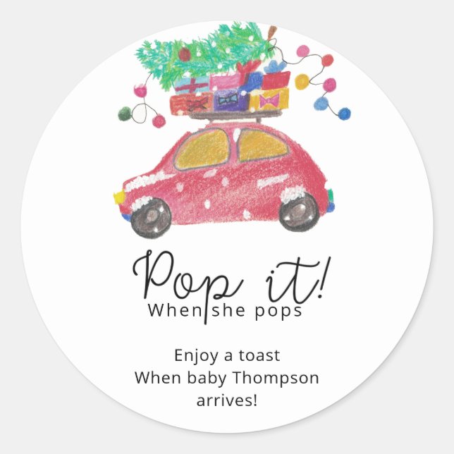 Pine tree on red car Pop it Classic Round Sticker (Front)