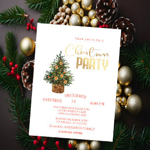 Pine Tree Orange Christmas  Party Invitation