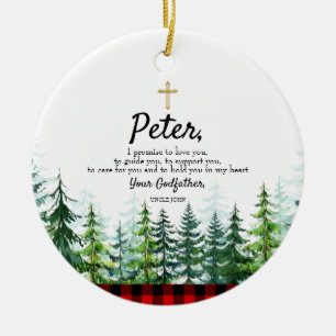 Pine Tree Personalised Promise to Godchild Ceramic Tree Decoration