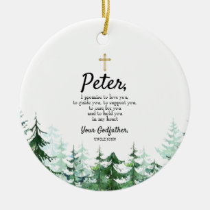 Pine Tree Personalised Promise to Godchild Ceramic Tree Decoration