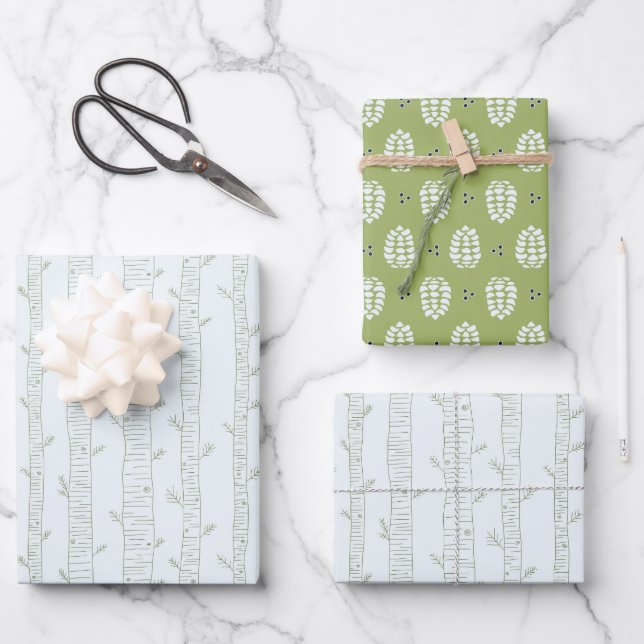 Pine Tree & Pine Cone Gift Wrap Set (Front)