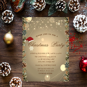 Pine Tree,Pine cones,Stars,Santa Hat Christmas Invitation