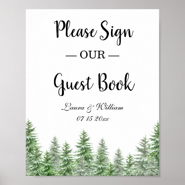 Pine Tree Please Sign Our Guestbook Wedding Sign (Front)