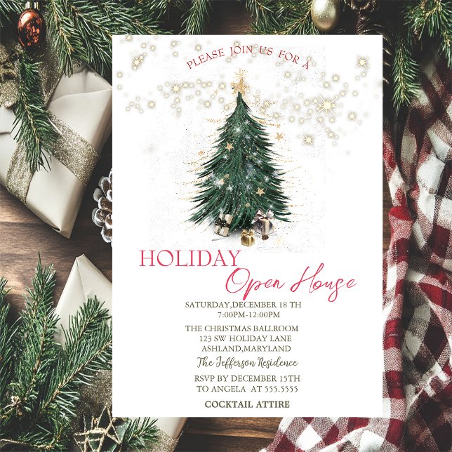Pine Tree,Presents,Stars Open House  Invitation (Creator Uploaded)