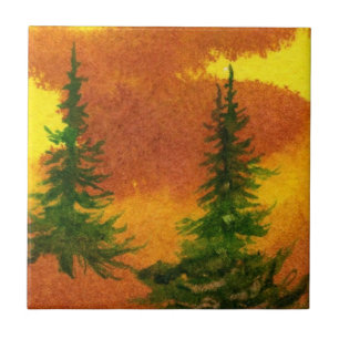 Pine Tree Red and :Yellow Morning Tile