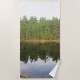 Pine Tree Reflection Lake Beach Towel