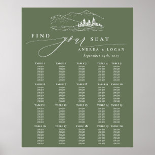 Pine Tree Rustic Mountains Wedding Seating Chart