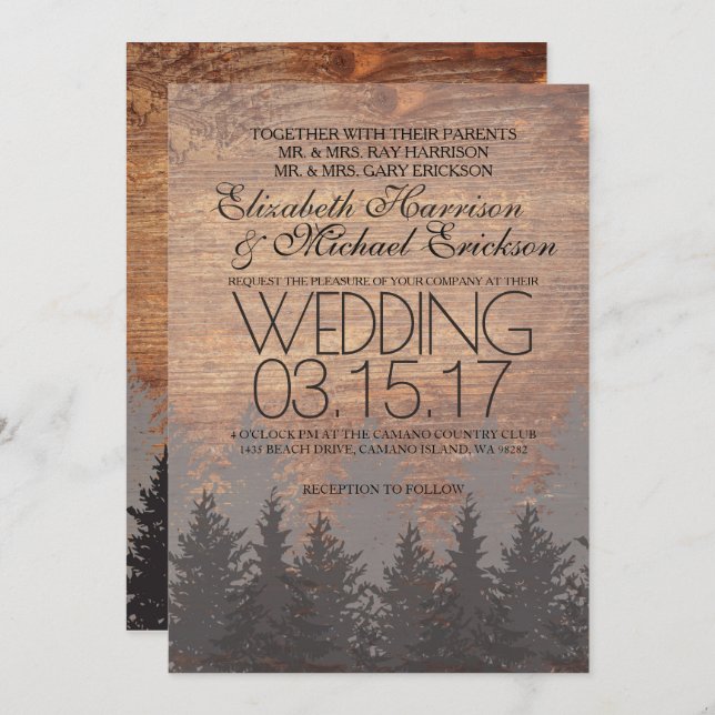 Pine Tree Rustic Wedding Invitation (Front/Back)