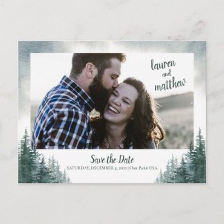 Pine Tree Rustic Wedding Save the Date with Photo Postcard