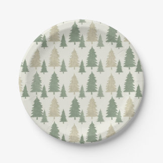 Pine Tree Silhouette Christmas Pattern Paper Plate