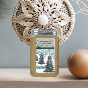 Pine Tree Snow Grey Damask Return Address