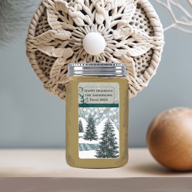 Pine Tree Snow Grey Damask Return Address (Creator Uploaded)