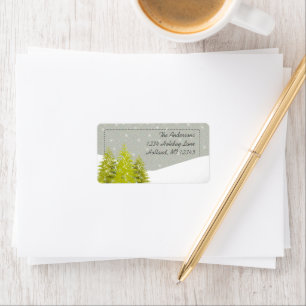 Pine Tree Snow Grey Damask Return Address Label
