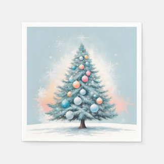 Pine Tree Snowflakes | Blue Orange Coral Ornaments Napkin