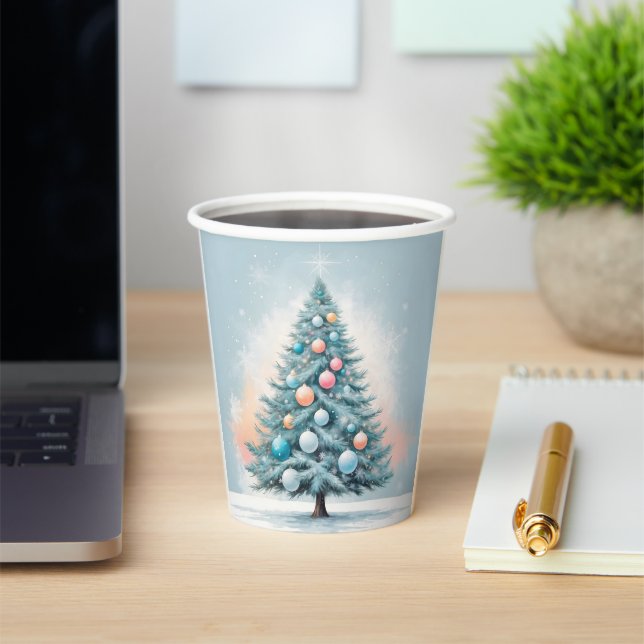 Pine Tree Snowflakes | Blue Orange Coral Ornaments Paper Cups (Insitu)