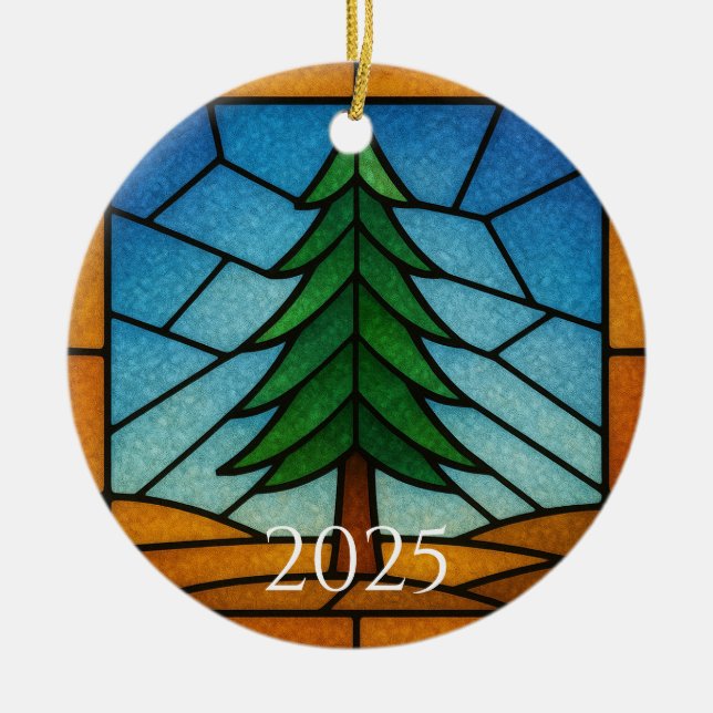 Pine Tree Stained Glass Art Design | Pine Tree Ceramic Tree Decoration (Front)