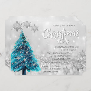 Pine Tree Stars Bokeh Corporate Christmas Party Invitation