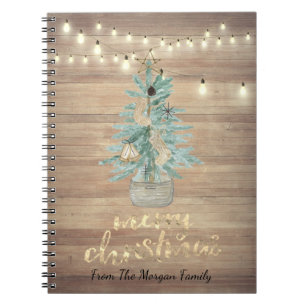  Pine Tree,String Lights,Wood Christmas Notebook