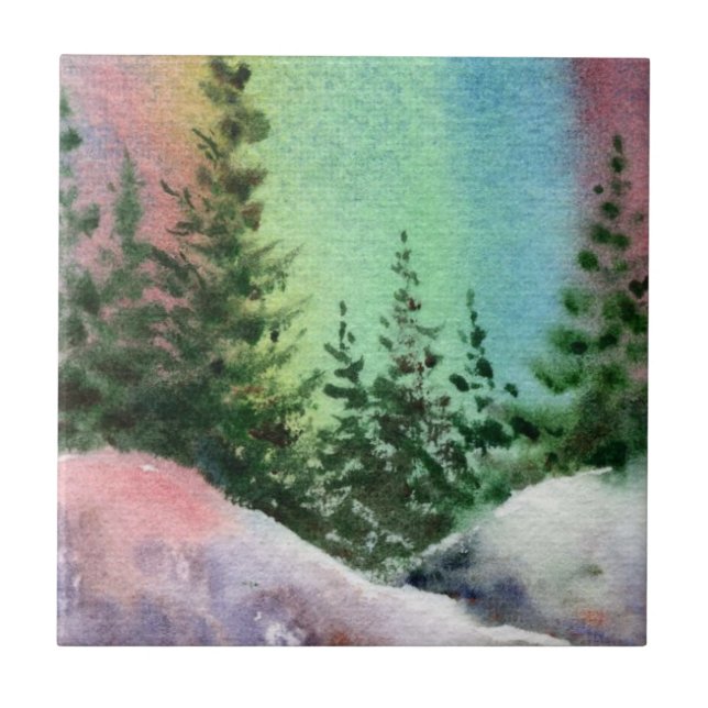 Pine Tree Tile from an original watercolor. (Front)