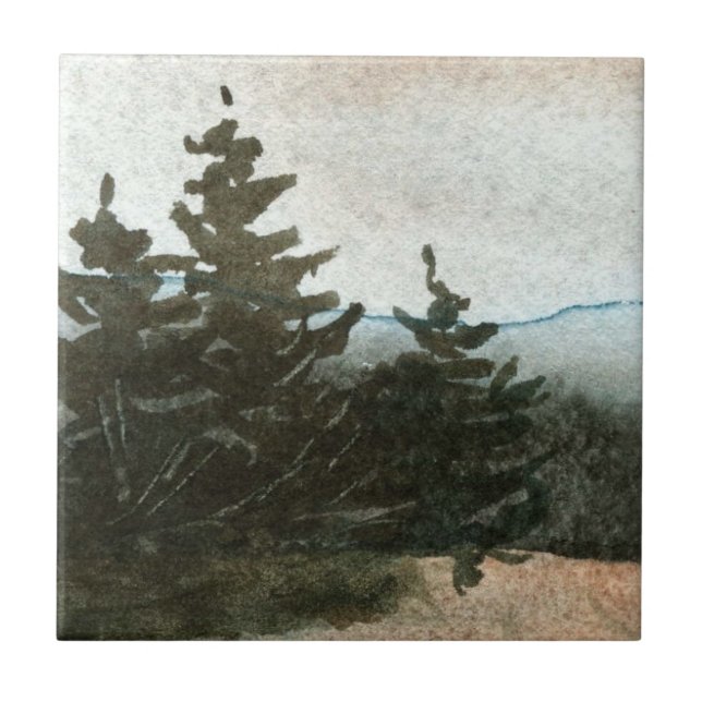 Pine Tree  Tile from my original watercolor. (Front)