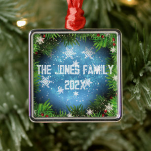 Pine Tree Under Stars Personalised Family Metal Tree Decoration