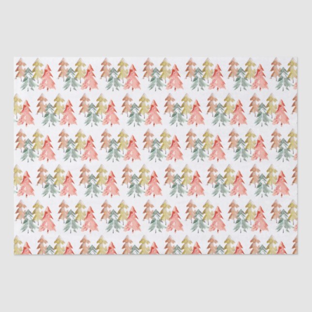 Pine Tree Watercolor Christmas Holiday Tissue Paper (Front)