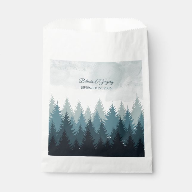 Pine Tree Watercolor Forest Rustic Wedding    Favour Bags (Front)