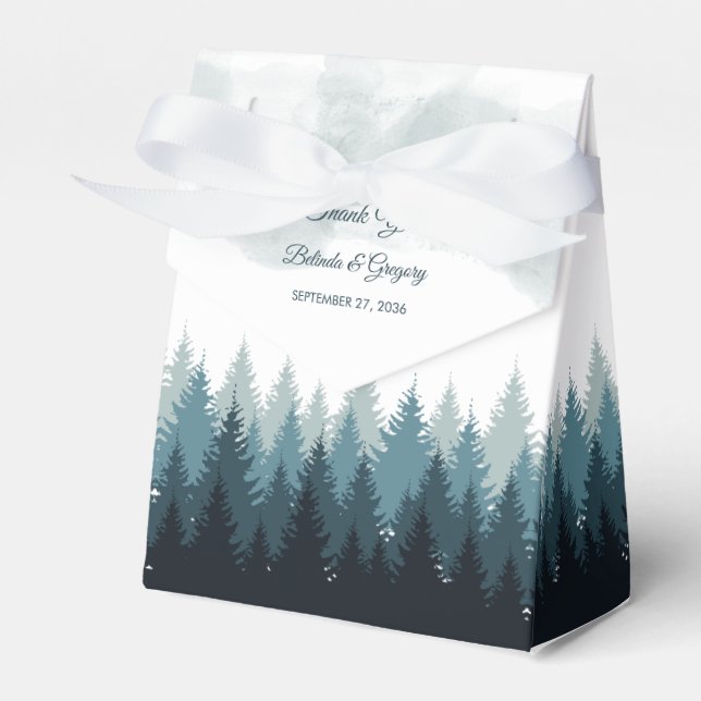 Pine Tree Watercolor Forest Rustic Wedding  Favour Box (Front Side)