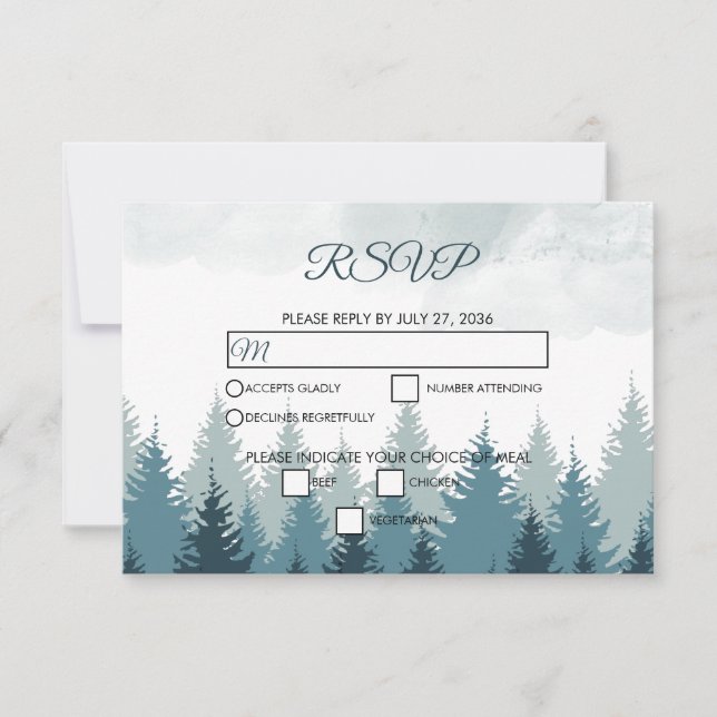 Pine Tree Watercolor Forest Rustic Wedding    RSVP Card (Front)