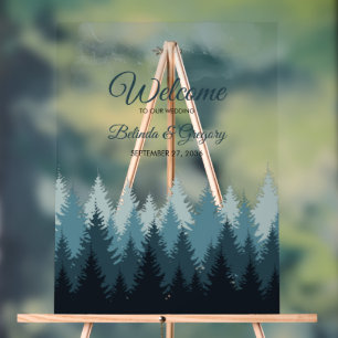 Pine Tree Watercolor Forest Wedding Welcome Sign