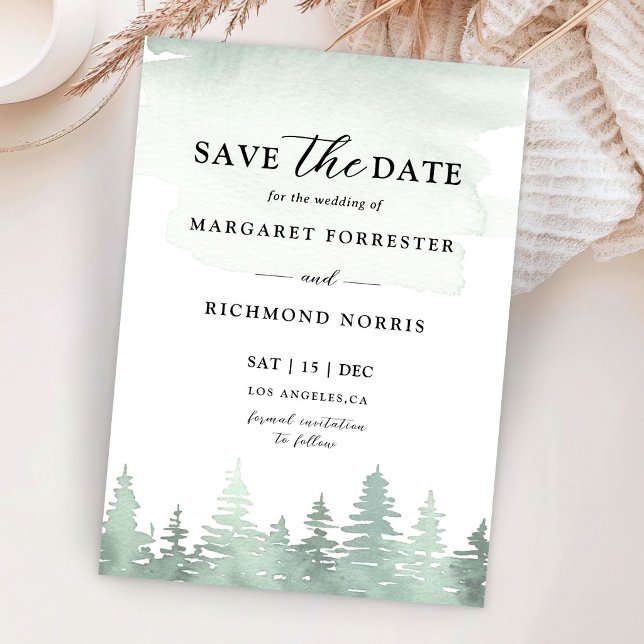 Pine Tree Watercolor Rustic Wedding Save The Date Invitation (Creator Uploaded)