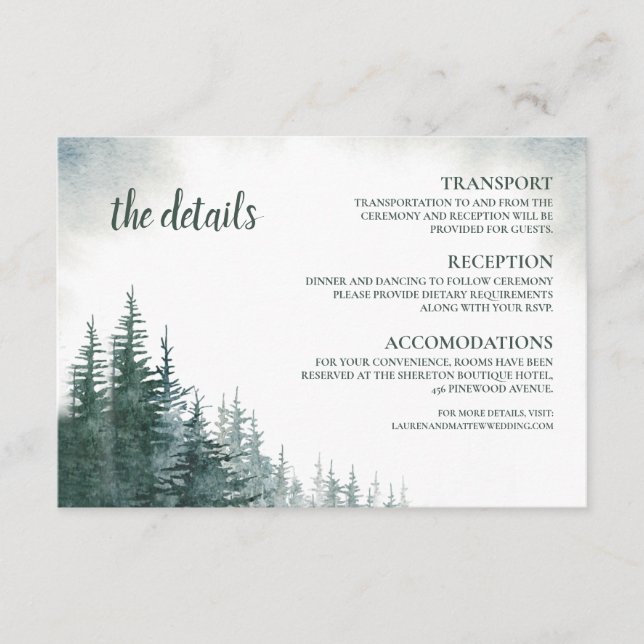 Pine Tree Wedding Detail Card Info Enclosure (Front)