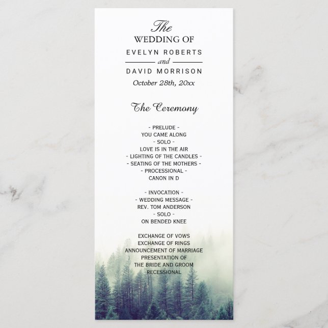 Pine Tree Wedding Program | Nature Forest Theme Programme (Front)
