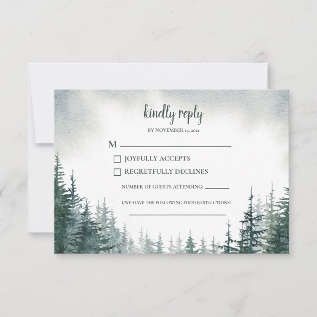 Pine Tree Wedding RSVP Reply Enclosure Card (Front)
