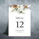 Pine Tree Winter Floral Christmas Wedding Party Table Number<br><div class="desc">Celebrate your occasion of choice with this elegant table number card, featuring winter pine tree floral and editable details. Customise it with ease by utilising the "personalise" and "edit using design tool" options. Please note the size of this card is 3.5 x 5, if you'd like a bigger card, please...</div>