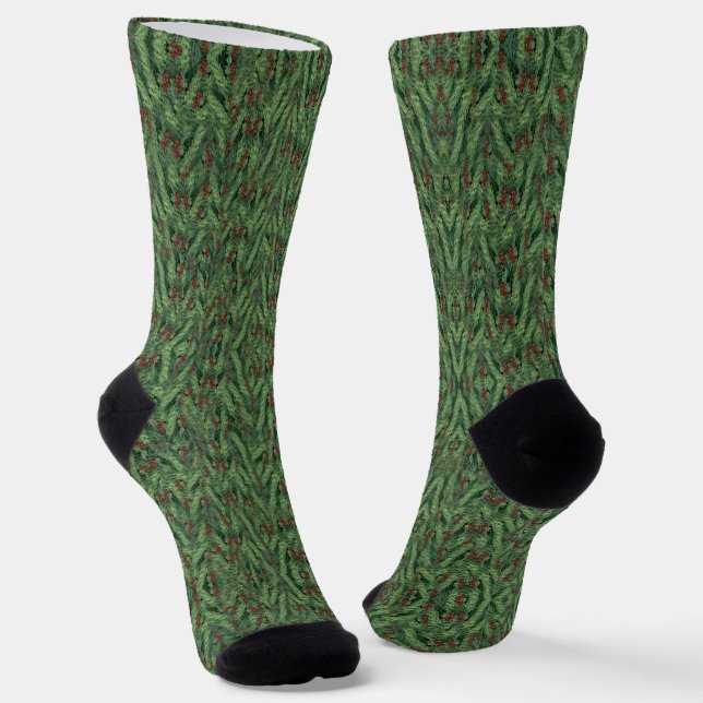 Pine Tree with Berries Christmas Socks (Angled)