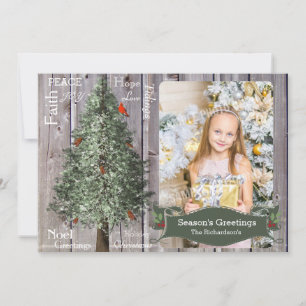 Pine Tree With Cardinal Rustic Christmas Photo Holiday Card