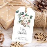 Pine tree with cones, winter berries, cotton buds  gift tags<br><div class="desc">Watercolor pine tree with cones,  winter berries,  cotton buds Christmas composition with personalised name.</div>
