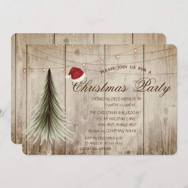 Pine Tree,Wood Texture  Christmas Corporated Invitation (Front/Back)