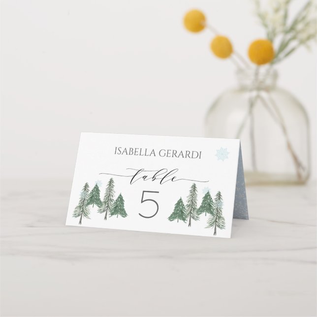 Pine tree Woodland Winter Forest Place Card (Back)