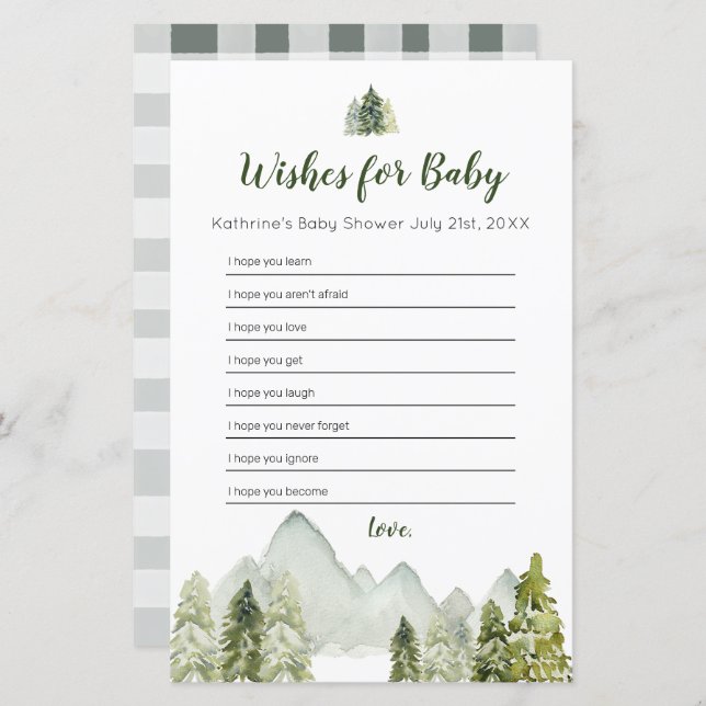 Pine Trees Adventure Baby Shower Wishes for Baby (Front/Back)