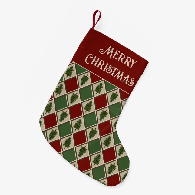 Pine Trees and Harlequin Holiday Stocking (Front (Hanging))