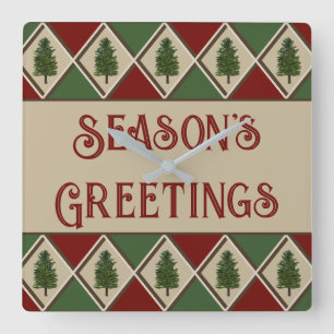 Pine Trees and Harlequin Wall Clock