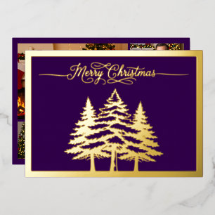 Pine trees and Merry Christmas in Purple, Gold