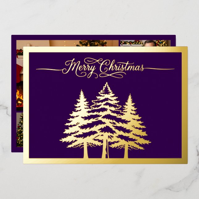 Pine trees and Merry Christmas in Purple, Gold (Front/Back)