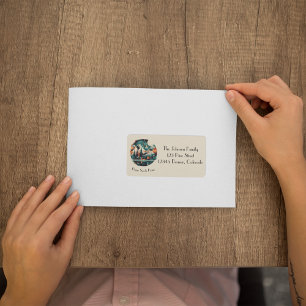 Pine Trees and Mountains, customisable Label