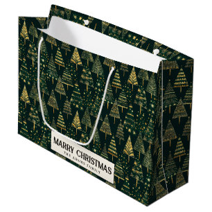 Pine Trees and Stars Green Custom Merry Christmas Large Gift Bag