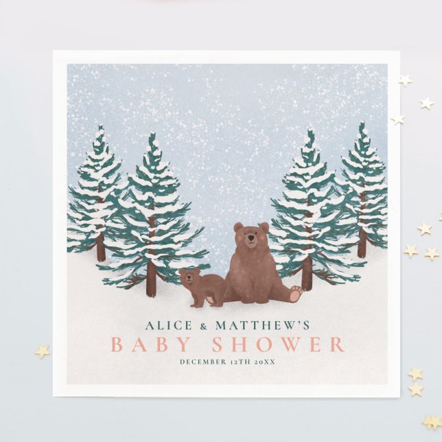 Pine Trees Baby Bear Winter Baby Shower Napkin (Creator Uploaded)